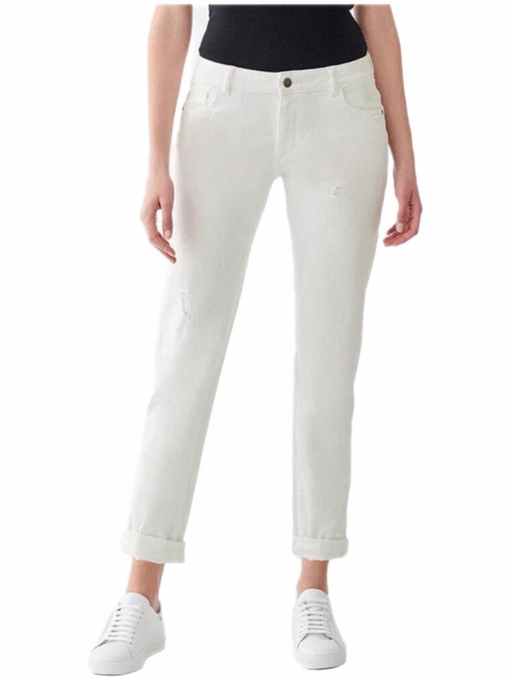 DL1961 White Riley Distressed Boyfriend Jeans